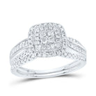 10K White Gold Diamond Cushion Double Halo Bridal Set 1/2 Cttw - Splendid Jewellery