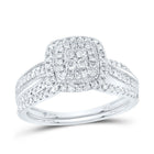 10K White Gold Diamond Cushion Double Halo Bridal Set 1/2 Cttw - Splendid Jewellery