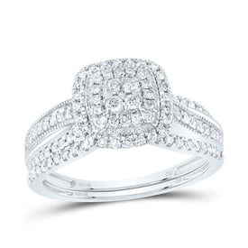10K White Gold Diamond Cushion Double Halo Bridal Set 1/2 Cttw - Splendid Jewellery