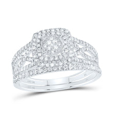 Load image into Gallery viewer, 10K White Gold Diamond Cushion Double Halo Bridal Set 5/8 Cttw - Splendid Jewellery