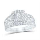 10K White Gold Diamond Cushion Double Halo Bridal Set 5/8 Cttw - Splendid Jewellery