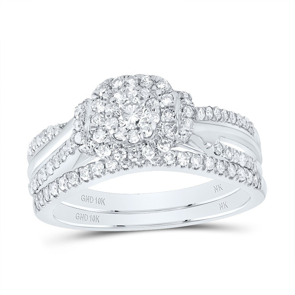 10K White Gold Diamond Cushion Double Halo Bridal Set 5/8 Cttw - Splendid Jewellery