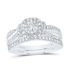 10K White Gold Diamond Cushion Double Halo Bridal Set 5/8 Cttw - Splendid Jewellery
