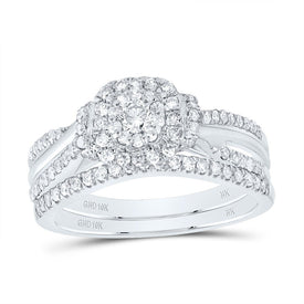 10K White Gold Diamond Cushion Double Halo Bridal Set 5/8 Cttw - Splendid Jewellery