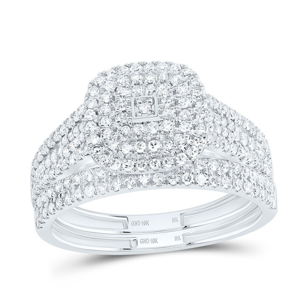 10K White Gold Diamond Cushion Double Halo Bridal Set 5/8 Cttw - Splendid Jewellery