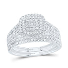 10K White Gold Diamond Cushion Double Halo Bridal Set 5/8 Cttw - Splendid Jewellery