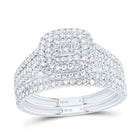 10K White Gold Diamond Cushion Double Halo Bridal Set 5/8 Cttw - Splendid Jewellery
