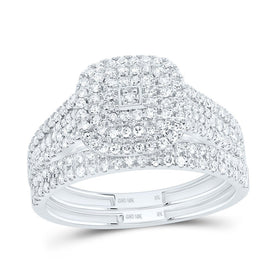 10K White Gold Diamond Cushion Double Halo Bridal Set 5/8 Cttw - Splendid Jewellery