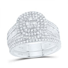 10K White Gold Diamond Cushion Double Halo Bridal Set 7/8 Cttw - Splendid Jewellery