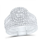 10K White Gold Diamond Cushion Double Halo Bridal Set 7/8 Cttw - Splendid Jewellery