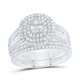 10K White Gold Diamond Cushion Double Halo Bridal Set 7/8 Cttw - Splendid Jewellery