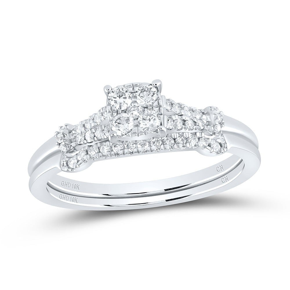 10K White Gold Diamond Cushion No Halo Bridal Set 1/4 Cttw - Splendid Jewellery