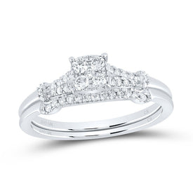 10K White Gold Diamond Cushion No Halo Bridal Set 1/4 Cttw - Splendid Jewellery