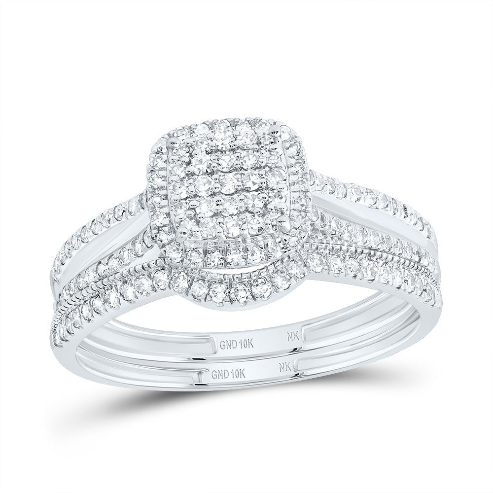 10K White Gold Diamond Cushion Single Halo Bridal Set 1/2 Cttw - Splendid Jewellery
