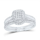 10K White Gold Diamond Cushion Single Halo Bridal Set 1/2 Cttw - Splendid Jewellery