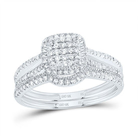 10K White Gold Diamond Cushion Single Halo Bridal Set 1/2 Cttw - Splendid Jewellery