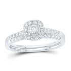 10K White Gold Diamond Cushion Single Halo Bridal Set 1/2 Cttw - Splendid Jewellery