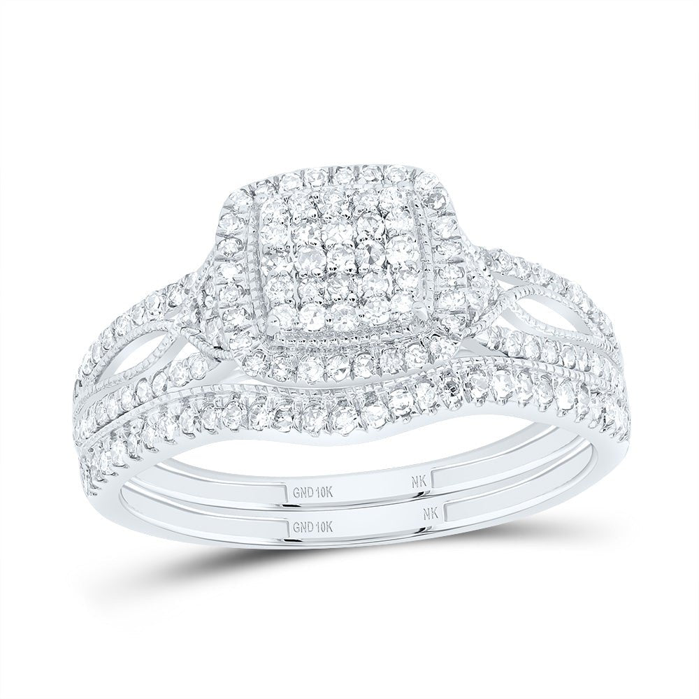 10K White Gold Diamond Cushion Single Halo Bridal Set 1/2 Cttw - Splendid Jewellery