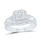 10K White Gold Diamond Cushion Single Halo Bridal Set 1/2 Cttw - Splendid Jewellery