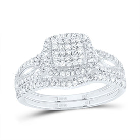 10K White Gold Diamond Cushion Single Halo Bridal Set 1/2 Cttw - Splendid Jewellery