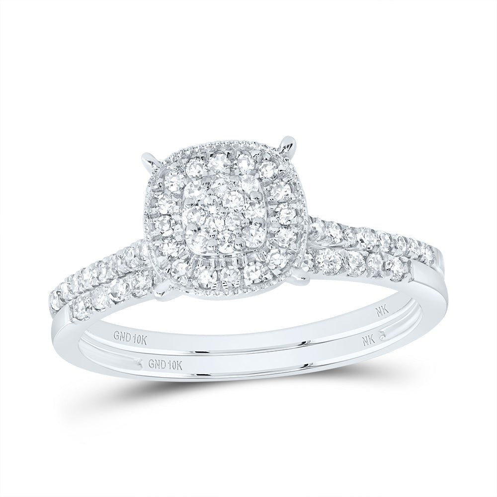 10K White Gold Diamond Cushion Single Halo Bridal Set 3/8 Cttw - Splendid Jewellery