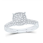 10K White Gold Diamond Cushion Single Halo Bridal Set 3/8 Cttw - Splendid Jewellery
