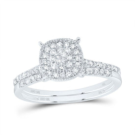 10K White Gold Diamond Cushion Single Halo Bridal Set 3/8 Cttw - Splendid Jewellery
