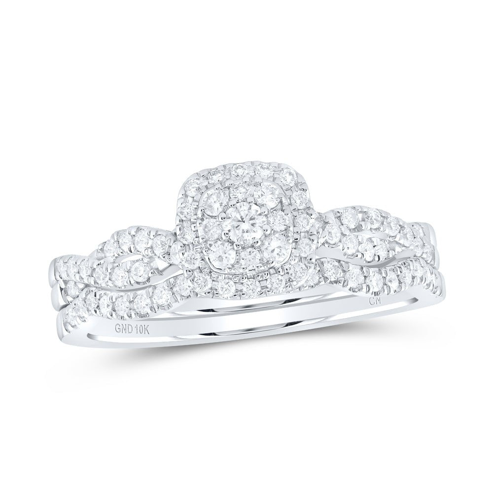 10K White Gold Diamond Cushion Single Halo Bridal Set 3/8 Cttw - Splendid Jewellery
