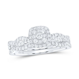 10K White Gold Diamond Cushion Single Halo Bridal Set 3/8 Cttw - Splendid Jewellery