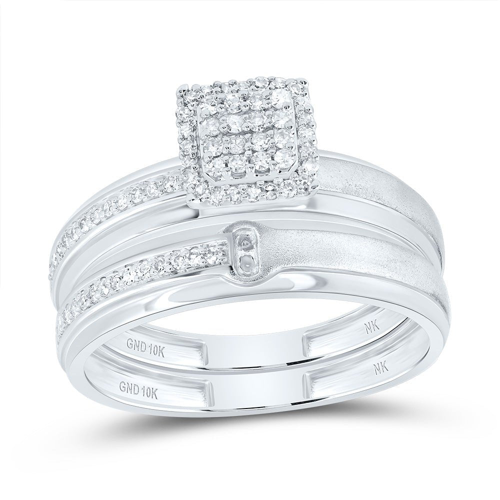 10K White Gold Diamond Cushion Trio Ring Set 1/4 Cttw - Splendid Jewellery