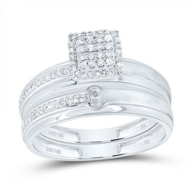 10K White Gold Diamond Cushion Trio Ring Set 1/4 Cttw - Splendid Jewellery