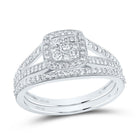 10K White Gold Diamond Cushion Trio Ring Set 3/4 Cttw - Splendid Jewellery