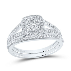 10K White Gold Diamond Cushion Trio Ring Set 3/4 Cttw - Splendid Jewellery