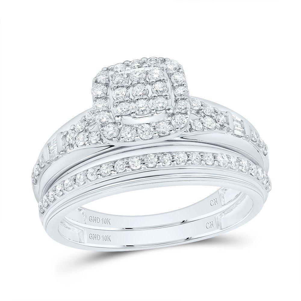 10K White Gold Diamond Cushion Trio Ring Set 3/4 Cttw - Splendid Jewellery