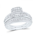 10K White Gold Diamond Cushion Trio Ring Set 3/4 Cttw - Splendid Jewellery