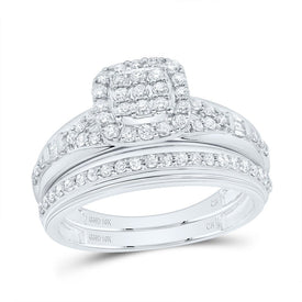 10K White Gold Diamond Cushion Trio Ring Set 3/4 Cttw - Splendid Jewellery