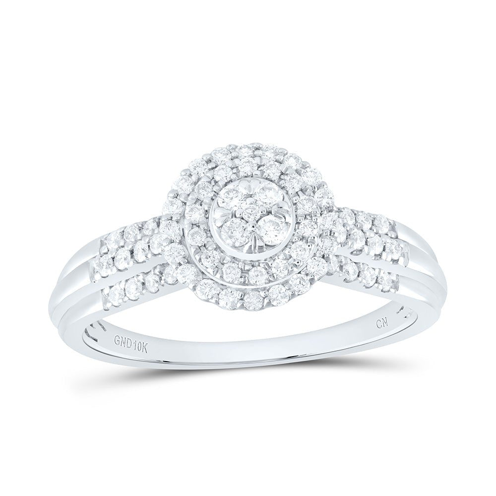 10K White Gold Diamond Double Halo Bridal Ring 1/3 Cttw - Splendid Jewellery