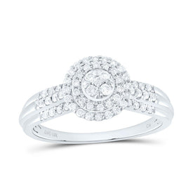 10K White Gold Diamond Double Halo Bridal Ring 1/3 Cttw - Splendid Jewellery