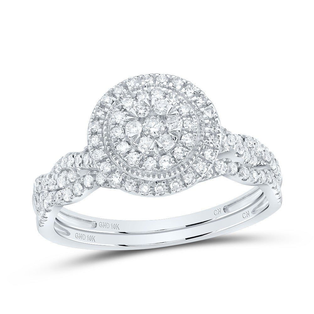10K White Gold Diamond Double Halo Bridal Set 1/2 Cttw - Splendid Jewellery