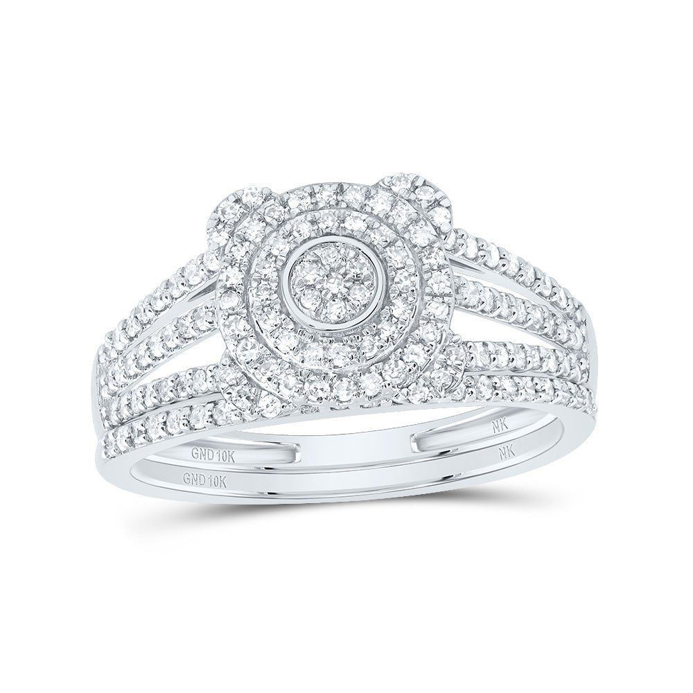 10K White Gold Diamond Double Halo Bridal Set 1/2 Cttw - Splendid Jewellery