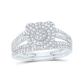 10K White Gold Diamond Double Halo Bridal Set 1/2 Cttw - Splendid Jewellery