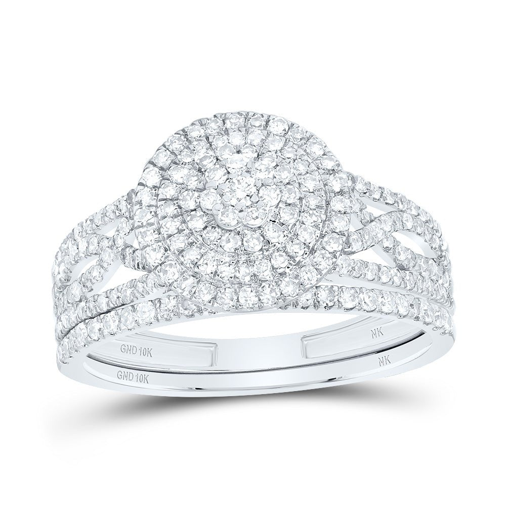 10K White Gold Diamond Double Halo Bridal Set 3/4 Cttw - Splendid Jewellery