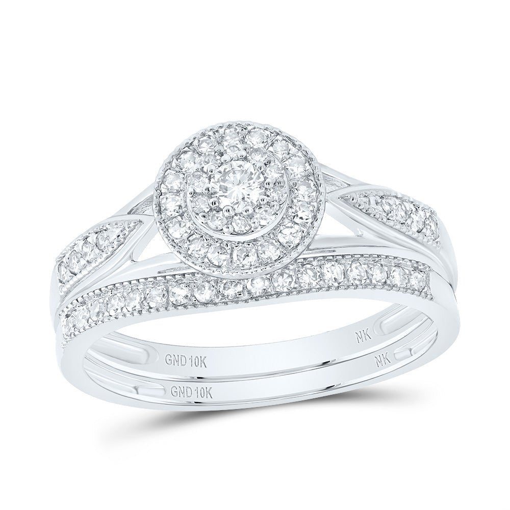 10K White Gold Diamond Double Halo Bridal Set 3/8 Cttw - Splendid Jewellery
