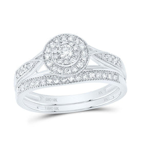 10K White Gold Diamond Double Halo Bridal Set 3/8 Cttw - Splendid Jewellery