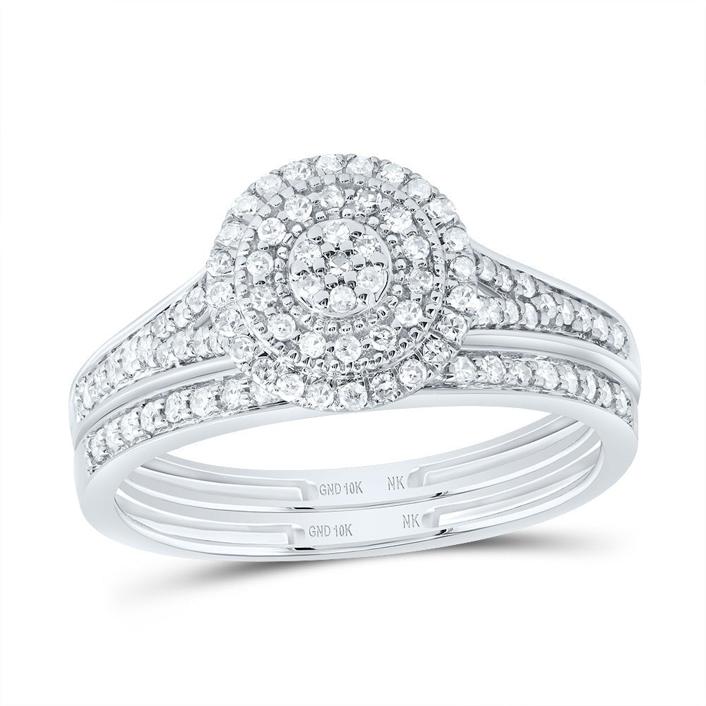 10K White Gold Diamond Double Halo Bridal Set 3/8 Cttw - Splendid Jewellery