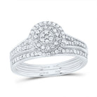10K White Gold Diamond Double Halo Bridal Set 3/8 Cttw - Splendid Jewellery