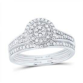 10K White Gold Diamond Double Halo Bridal Set 3/8 Cttw - Splendid Jewellery