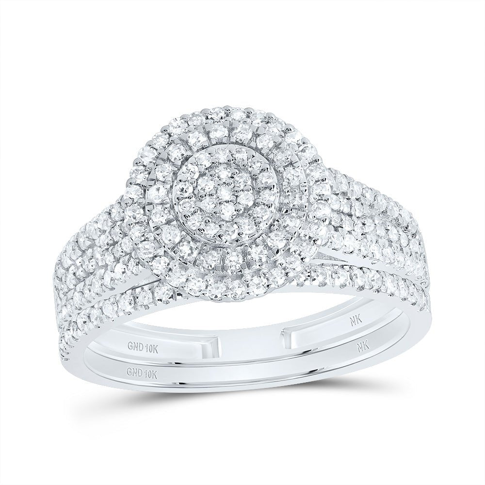 10K White Gold Diamond Double Halo Bridal Set 5/8 Cttw - Splendid Jewellery