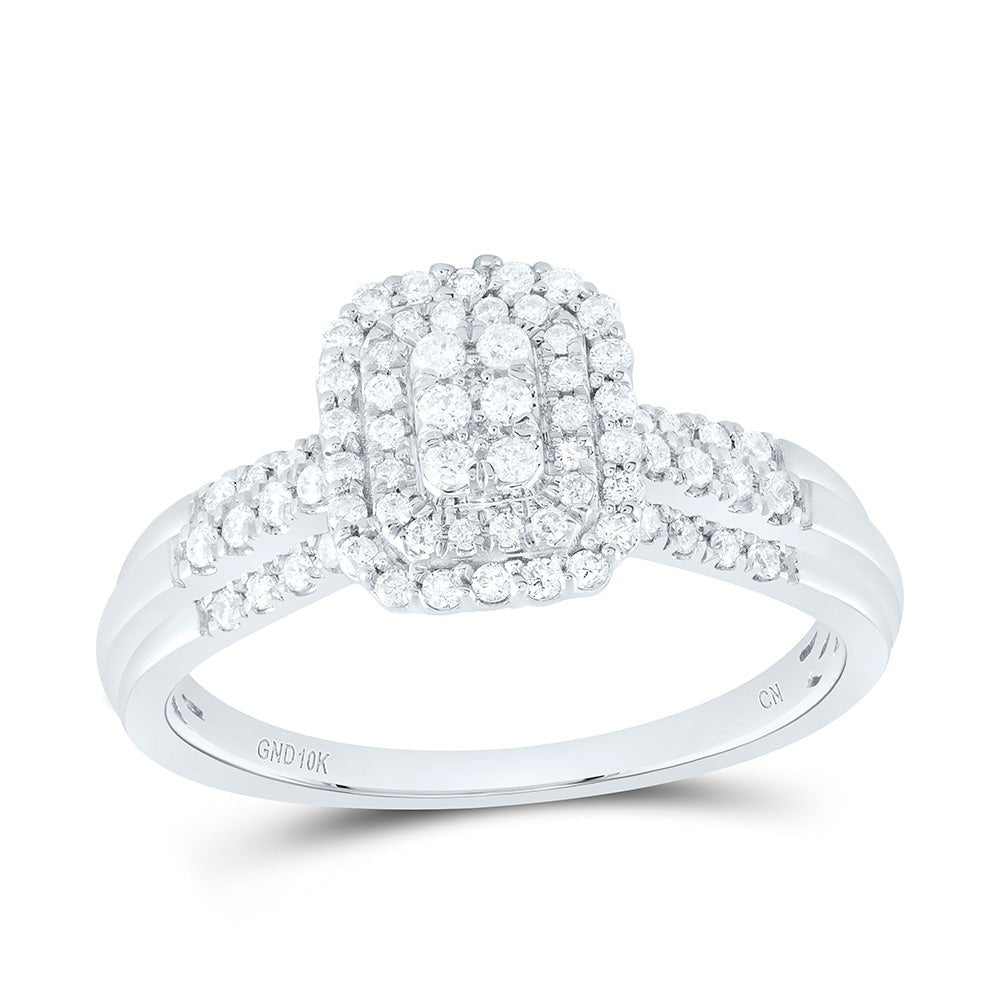 10K White Gold Diamond Emerald Double Halo Bridal Ring 1/3 Cttw - Splendid Jewellery