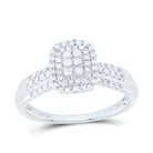 10K White Gold Diamond Emerald Double Halo Bridal Ring 1/3 Cttw - Splendid Jewellery